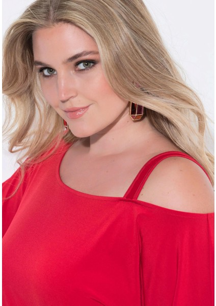 Kadın Büyük Beden Kırmızı, Tek Omuz Askılı, Jarse Kumaş Bluz 65N39040 fırsatları