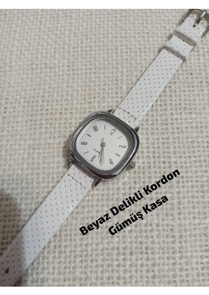 Marka Model Kare-Oval Gümüş Kasa Retro Still - Beyaz Kordon Kadın Kol Saati 0054
