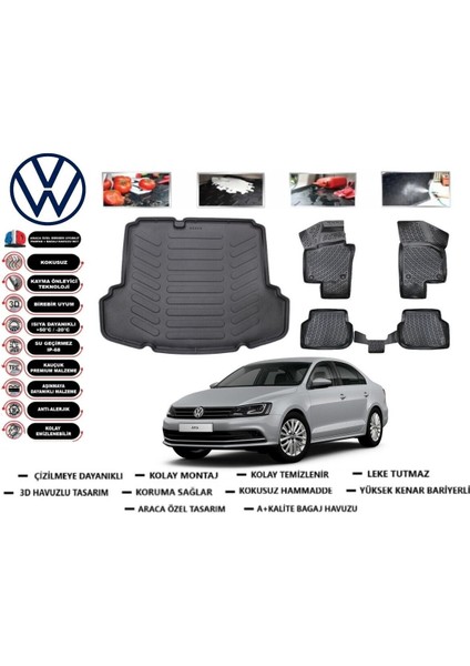 Volkswagen Jetta 2013 Model Cepli Bagaj Havuzu Araca Özel Paspas Takımı Flex