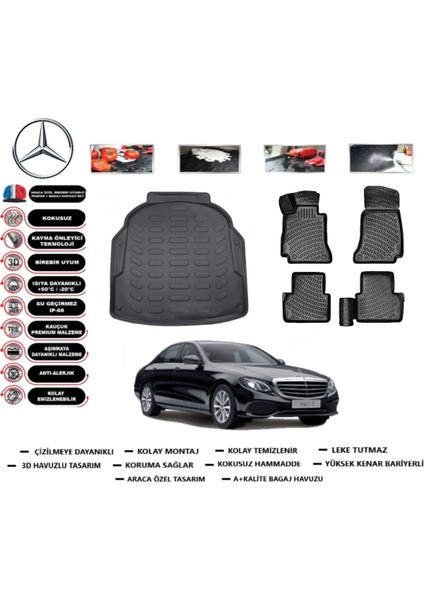 Mercedes E Serisi W213 2017 Model Plastik Setli Bagaj Havuzu Araca Özel Paspas Takımı Flex