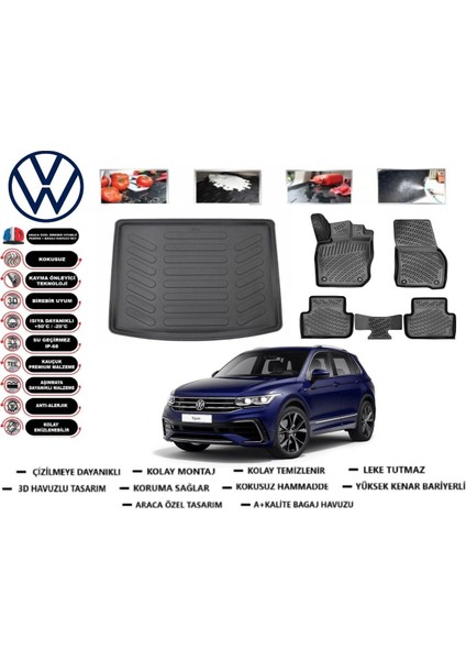 Volkswagen Tiguan 2021 Model Üst Bagaj Havuzu Araca Özel Paspas Takımı Flex