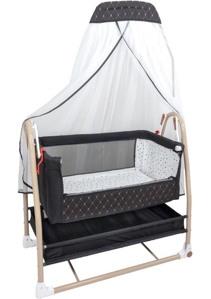 Royal Anne Yanı Beşik Tüllü Sepet Beşik Sallanabilir Bebek Beşiği Anne Yanı Beşik