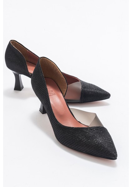 353 Siyah Simli Topuklu Kadın Ayakkabı