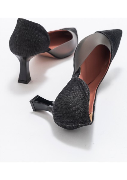 353 Siyah Simli Topuklu Kadın Ayakkabı modelleri