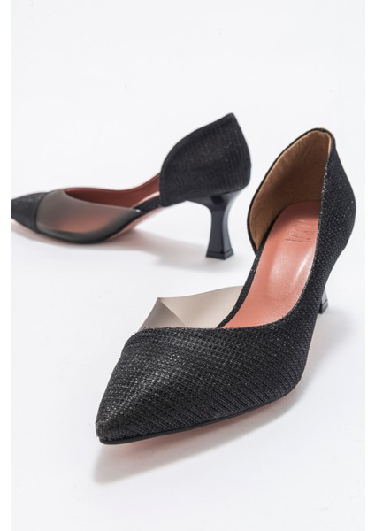 353 Siyah Simli Topuklu Kadın Ayakkabı fırsatları