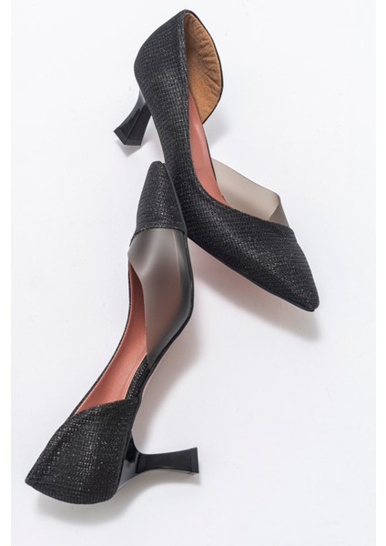 353 Siyah Simli Topuklu Kadın Ayakkabı indirimleri