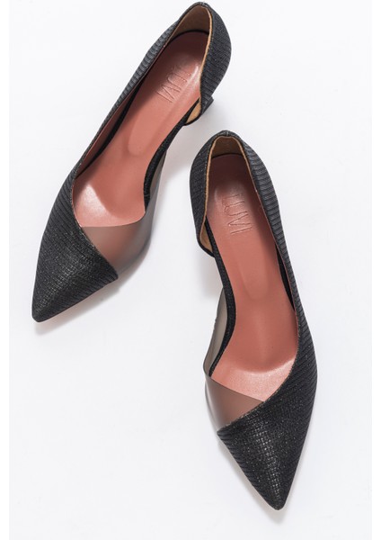 353 Siyah Simli Topuklu Kadın Ayakkabı