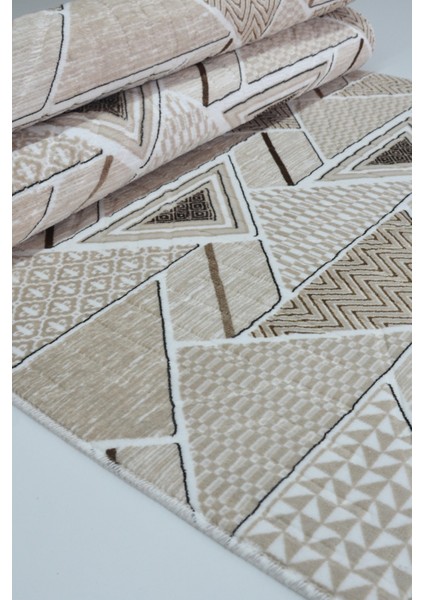 Kaymaz Tabanlı Kesme Kabartmalı Salon Koridor Mutfak Halısı 5017V Vizon