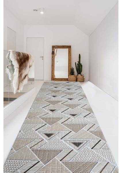 Kaymaz Tabanlı Kesme Kabartmalı Salon Koridor Mutfak Halısı 5017V Vizon fiyatları