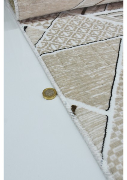 Kaymaz Tabanlı Kesme Kabartmalı Salon Koridor Mutfak Halısı 5017V Vizon indirimleri