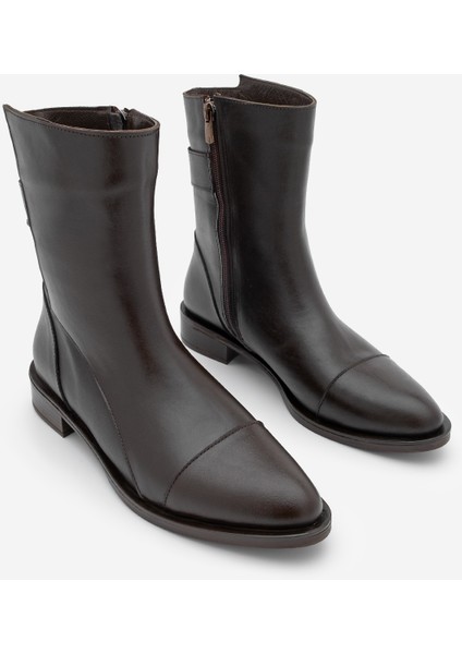 Kadın Hakiki Deri Günlük Bot Fermuarlı Tekas Kahve indirimleri