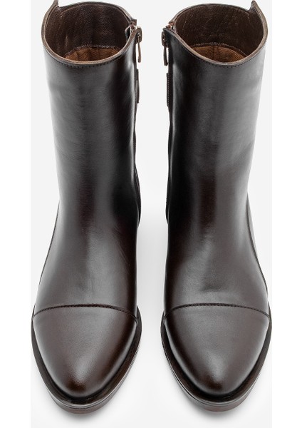 Kadın Hakiki Deri Günlük Bot Fermuarlı Tekas Kahve