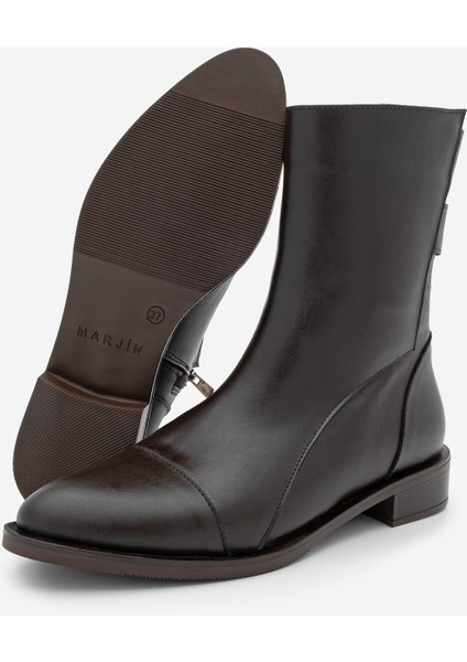 Kadın Hakiki Deri Günlük Bot Fermuarlı Tekas Kahve