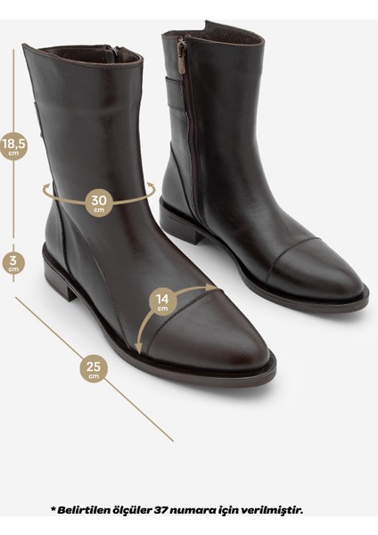 Kadın Hakiki Deri Günlük Bot Fermuarlı Tekas Kahve