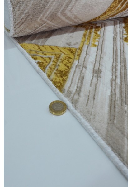 Kaymaz Tabanlı Kesme Kabartmalı Salon Koridor Mutfak HALISI5014G Gold indirimleri