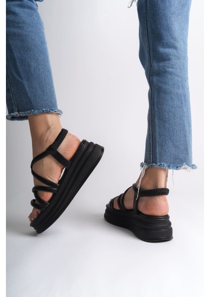 Bella Lastikli Şerit Detaylı Ortopedik Taban Kadın Sandalet Cst - Siyah modelleri