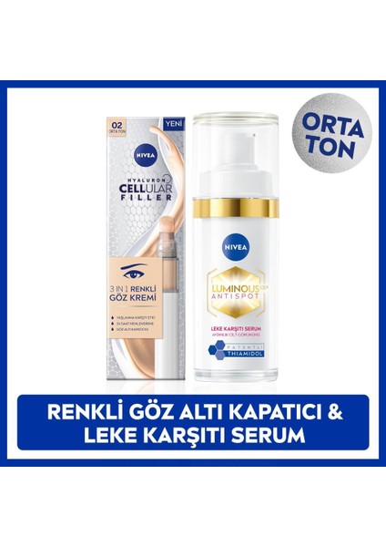 LUMINOUS630 Thiamidol Leke Karşıtı Serum 30ML ve Cellular Filler Cushion Renkli Göz Kremi, Orta Ton