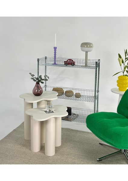 Bloom Yan Sehpa Ikili Set Krem