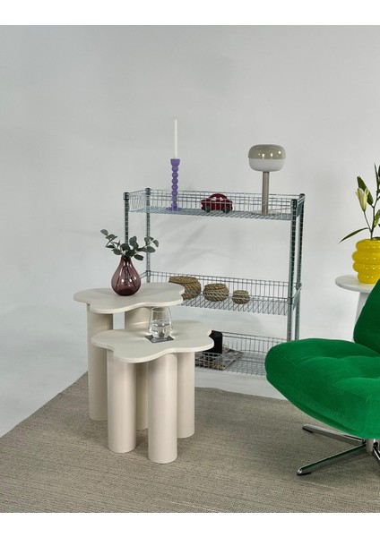 Bloom Yan Sehpa Ikili Set Krem modelleri