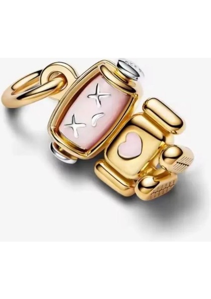 Poseidons Jewellery 925 Ayar Gold Renk Pembe Detay Kafası Dönen Robot Charm fiyatları