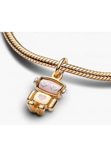 Poseidons Jewellery 925 Ayar Gold Renk Pembe Detay Kafası Dönen Robot Charm fırsatları