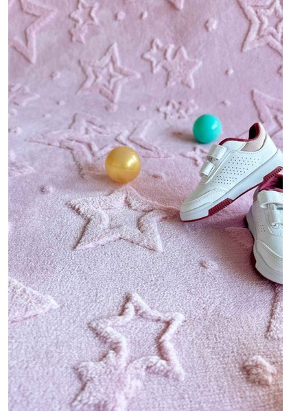 Stary Premium Puffy Peluş Pembe Kendinden Desenli Yıldızlı Kaymaz Taban Çocuk Halısı Oyun Halısı modelleri