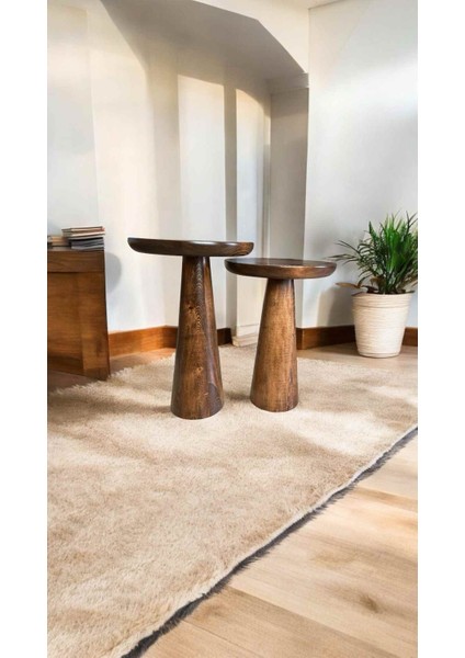 Şık Tasarımlı Masif Ahşap Yan Sehpa – 2’li Ceviz Zigon ve Fiskos Sehpa