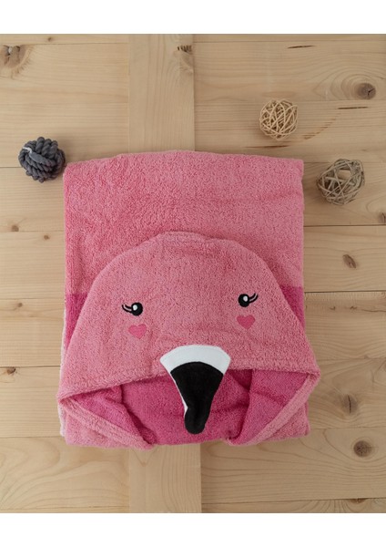 Flamingo Figürlü Kapüşonlu Kundak Havlu & Bebek Banyo Havlusu