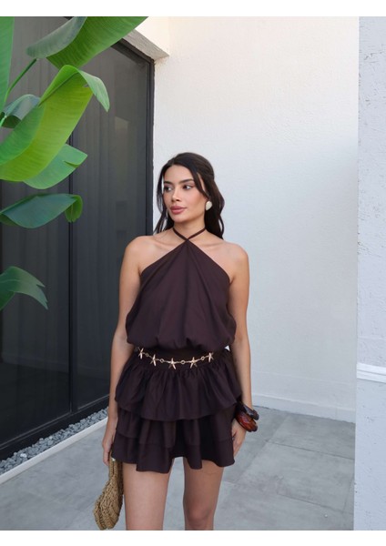 Bel Drape Ip Bağlamalı Mini Elbise fırsatları