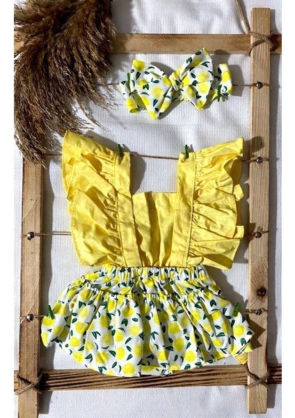 Kız Bebek Limon Desenli Slopet Bandana ve Keçeli Çorap 3'lü Set fiyatları