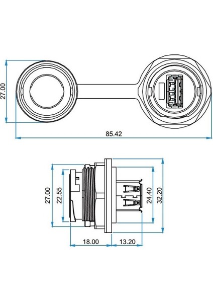 YU-USB2-JSX-01-001 Su Geçirmez USB Konnektör - Dişi fırsatları