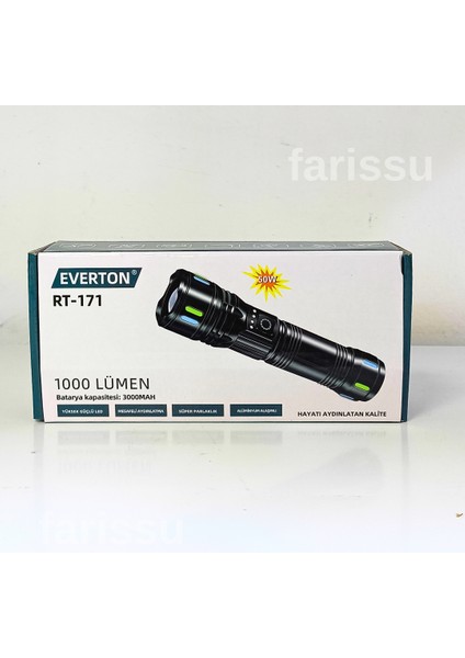 RT-171 1000 Lümen 50W Şarjlı LED El Feneri – 5 Modlu, Teleskopik Odaklamalı, Suya Dayanıklı