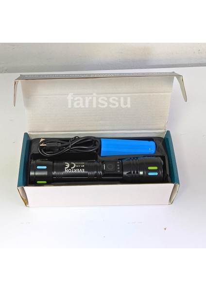 RT-171 1000 Lümen 50W Şarjlı LED El Feneri – 5 Modlu, Teleskopik Odaklamalı, Suya Dayanıklı