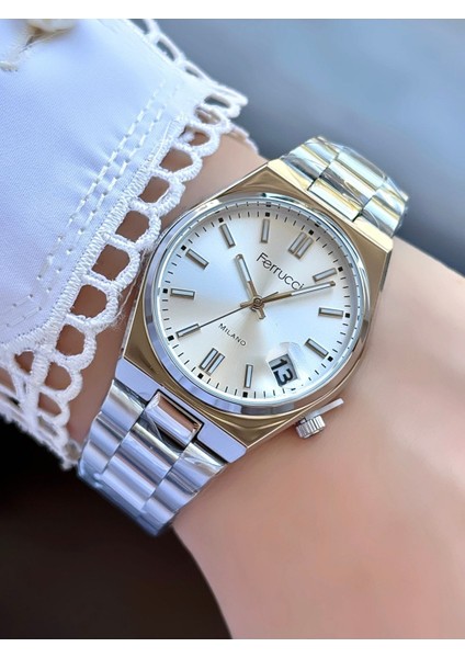 Takvimli Kadran Gümüş Renk Metal Kordon Unisex Kol Saati fiyatları