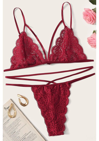 Kadın Bordo Dantel Sütyen Külot Takımı