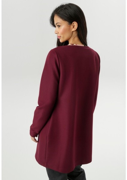 Kadın Büyük Beden Bordo, Yuvarlık Yakalı, Uzun Kollu, Welt Cepli, Kapamasız Blazer Ceket 65N38998