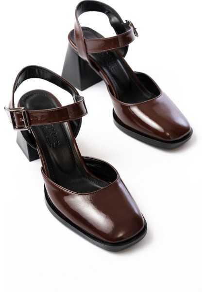 Kadın AYAKKABIİNF-40450 Kahve Rugan Günlük Arkası Açık Topuklu Bayan Ayakkabı modelleri