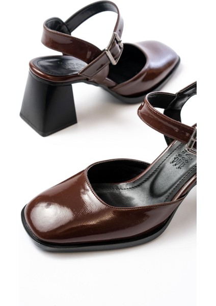 Kadın AYAKKABIİNF-40450 Kahve Rugan Günlük Arkası Açık Topuklu Bayan Ayakkabı fırsatları