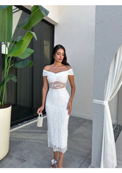 Göğüs Düğümlü Astarlı Dantel Elbise fırsatları