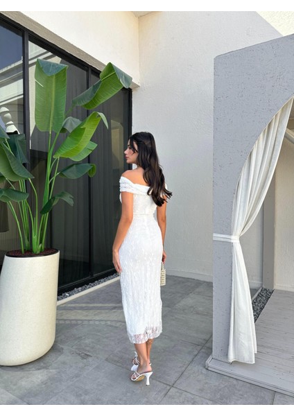 Göğüs Düğümlü Astarlı Dantel Elbise indirimleri