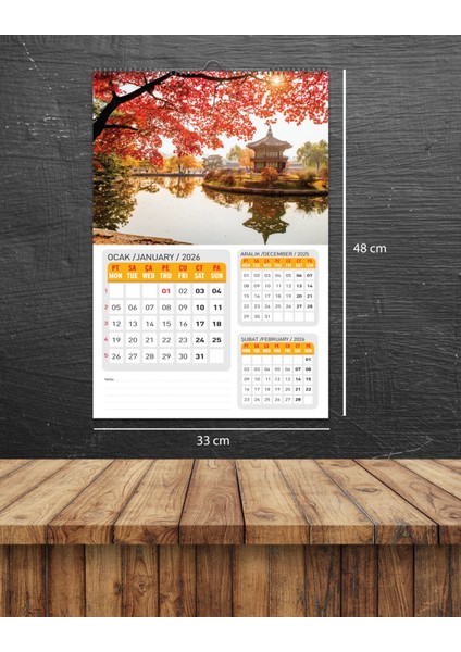 2026 Manzara Duvar Takvimi-33x48 cm-1 SAYFADA 3 AY TAKVİMİ GÖREBİLECEKSİNİZ indirimleri