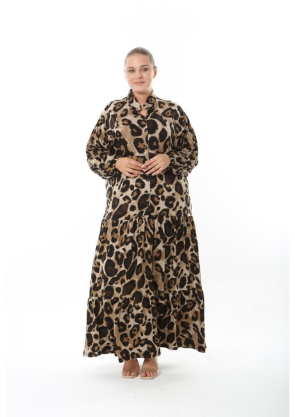 Kadın Likralı Viskon Büyük Beden Düğmeli Elbise