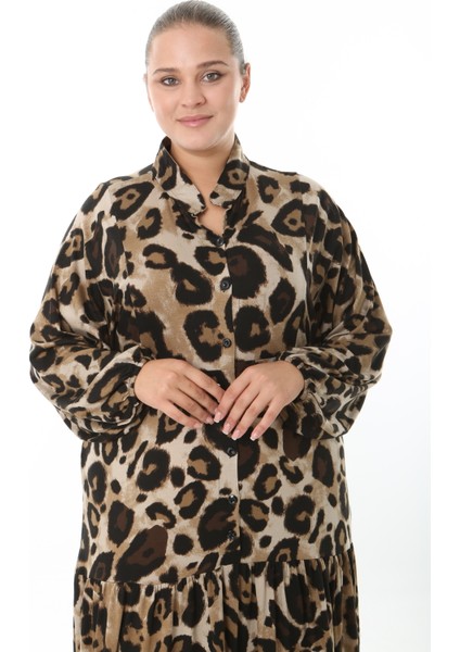 Kadın Likralı Viskon Büyük Beden Düğmeli Elbise modelleri