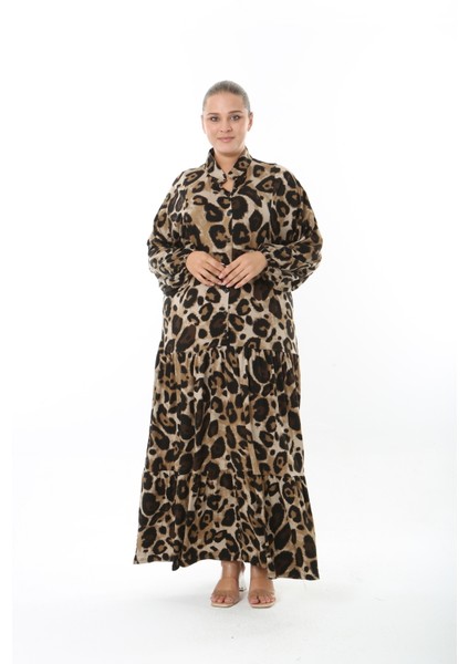 Kadın Likralı Viskon Büyük Beden Düğmeli Elbise indirimleri