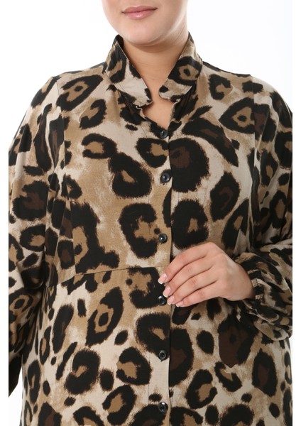 Kadın Likralı Viskon Büyük Beden Düğmeli Elbise