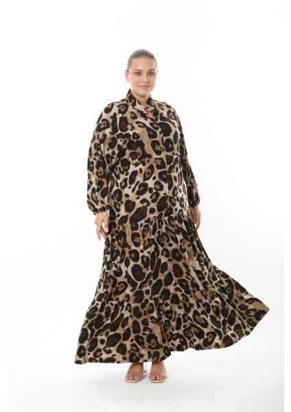 Kadın Likralı Viskon Büyük Beden Düğmeli Elbise