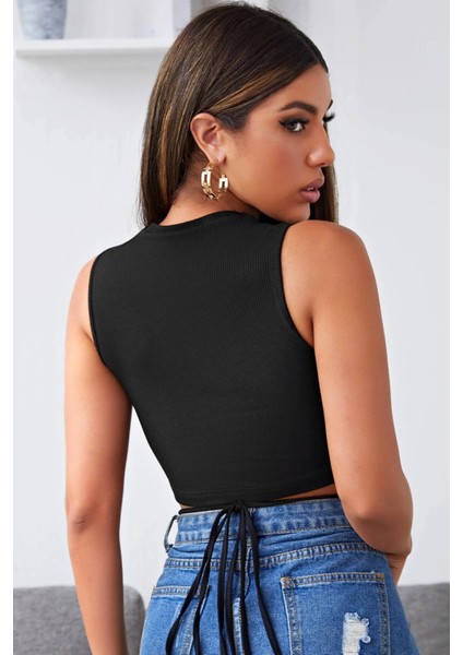 Kadın Siyah Çapraz Bağlamalı Crop Top Büstiyer fiyatları