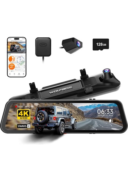 G900 Pro 4K + 2.5k Aynalı Araç Kamerası, Starvıs 2, Gps, 128GB Kart