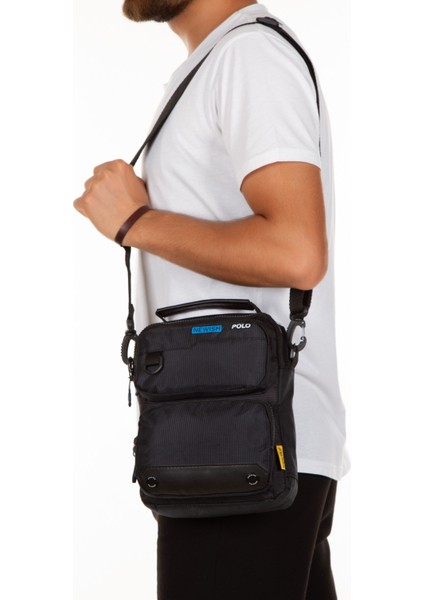Erkek Kumaş Fonsiyonel Çapraz Askılı Postacı Bel ve Omuz Çantası NEWPOLO159 - Siyah - Mavi