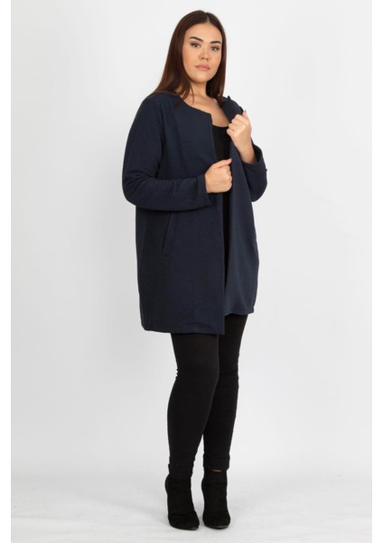 Kadin Lacivert Hakim Yaka Cep Detayli Astarsiz Ceket 65N14545 fırsatları